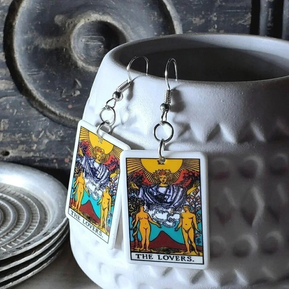 Mystical Tarot Card The Lovers Oracle Archetype Lightweight Earrings - Picture 2 of 6